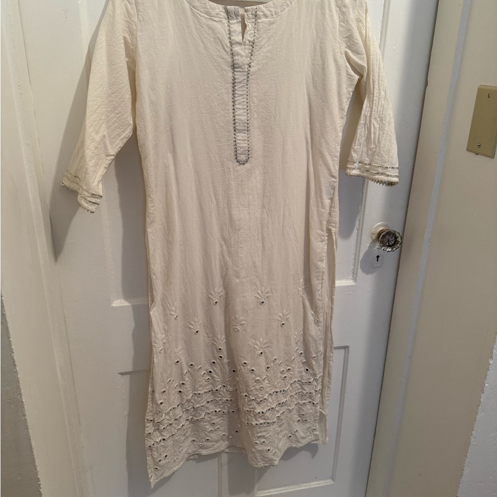 Cream Embroidered Tunic Dress